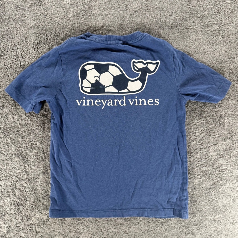 Vineyard Vines T-Shirt Kids Size 6 Blue Soccer Whale Graphic Pocket Tee